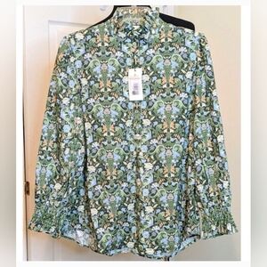 NWT Tuckernuck Sage Deco Damask Teagan Popover Blouse